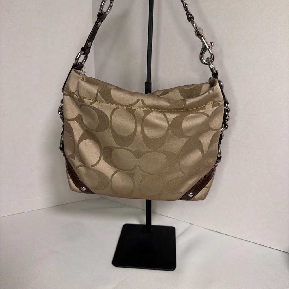Coach Hobo Bag Womens Medium Champagne Good Signature Jacquard F15250 silver